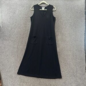 Freeport Studio Midi Dress Small Petite Black Ponte Sleeveless V Neck Pockets